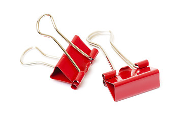 Image showing Red paper clips closeup