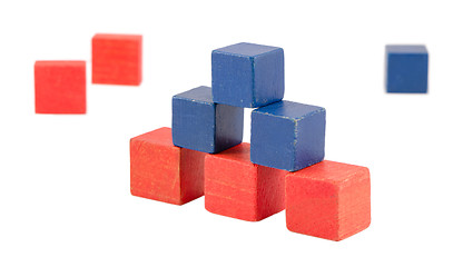 Image showing pyramid made wood color toy bricks blocks isolated 