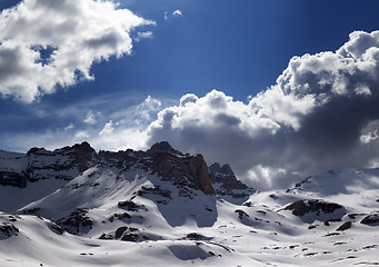 Image showing Panoramic view of snow mountains