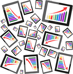 Image showing tablet pc computer profit concept, red arrow and business growth chart