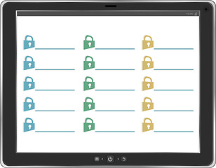 Image showing Mobile Security concept. Tablet PC with Lock on a white background