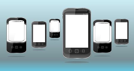 Image showing Smart Phones set on abstract blue background