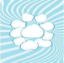 Image showing Paper clouds background with sun rays