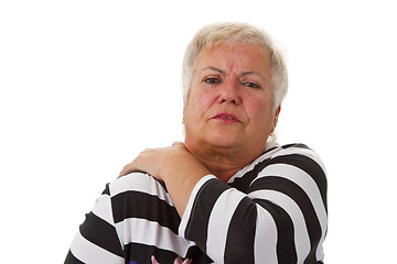 Image showing Female senior with neck pain