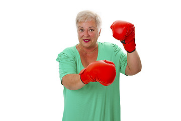 Image showing Female senior boxing