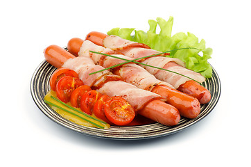 Image showing Sausages Wrapped in Bacon