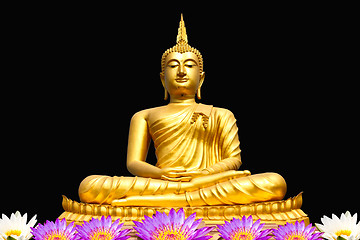 Image showing Gold buddha statue on black background