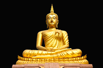 Image showing Gold buddha statue on black background