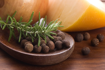 Image showing allspice with fresh rosemary, cheese and onion