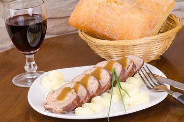 Image showing Paupiette served with wine