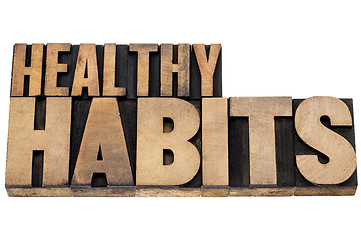 Image showing healthy habits in wood type