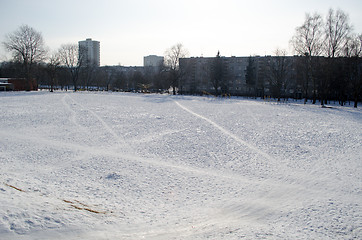 Image showing school stadium people and bicycles traces 