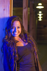 Image showing Night Portrait of Pretty Mixed Race Young Adult Woman