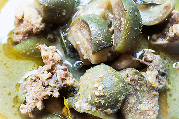 Image showing Spicy green curry with chicken and eggplant