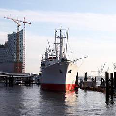 Image showing Ship docked alongside a jetty