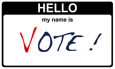 Image showing hello my name is vote