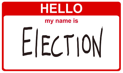 Image showing hello my name is election