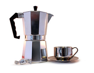 Image showing Coffee Pot, Candy and Cup 