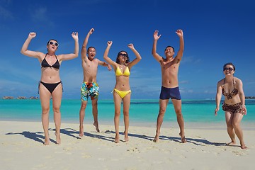 Image showing group of happy young people have fun on bach