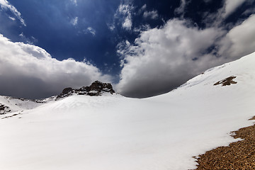 Image showing Snow plateau and sky with clouds