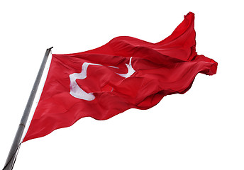 Image showing Waving flag of Turkey with flagpole