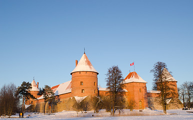 Image showing sunset light Trakai castle winter  people tourists 