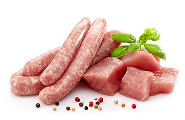 Image showing fresh raw sausages and meat