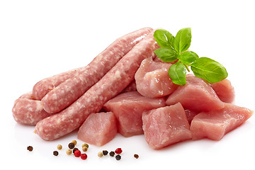 Image showing fresh raw sausages and meat