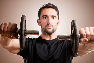 Image showing Man Working Out With Dumbbels