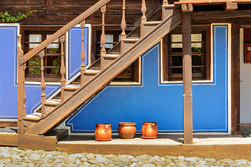 Image showing Wooden stairs and an old house in Koprivshtitsa Bulgaria, from t