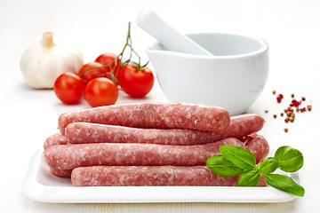 Image showing fresh raw minced meat sausages