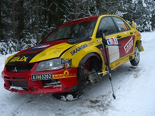 Image showing Crashed rally car