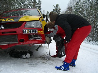 Image showing Crashed rally car