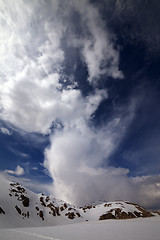 Image showing Snow mountains and sky with clouds