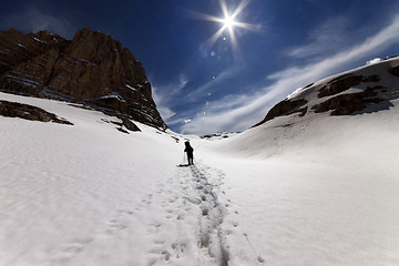 Image showing Hiker on snowmountains