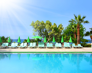 Image showing empty swimming pool in hotel