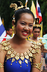 Image showing Thai female in bright traditional dress during a festival in Phu