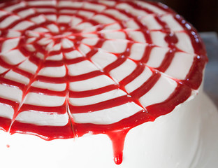 Image showing Whipped cream cake topped with rasberry sauce 