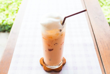 Image showing Fresh glass of cold thai milk tea 