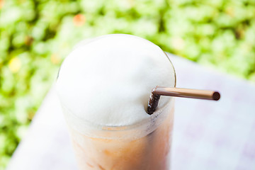 Image showing Iced thai milk tea with milk foam