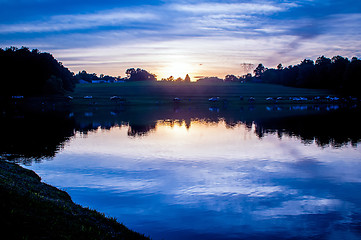 Image showing  fishing lake at  sunset