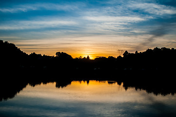 Image showing  fishing lake at  sunset