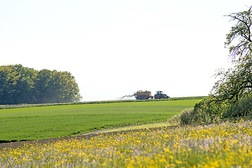 Image showing tractor with dung trailer