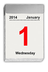 Image showing tear off calendar January 1, 2014