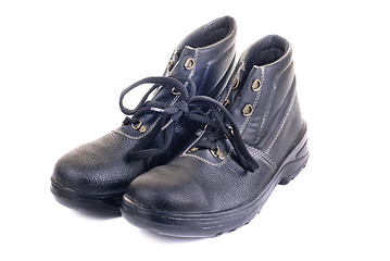 Image showing New  working man's boots black isolated on a white