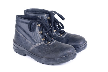 Image showing Working man's boots black isolated on a white