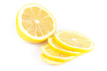 Image showing Slices of lemon close up isolation in white  background 