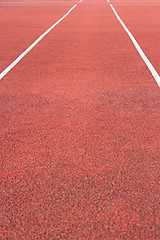 Image showing perspective of cinder running track at the sport stadium