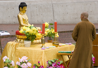 Image showing Monk and Buddha