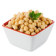 Image showing Closeup of a bowl with boiled chickpeas